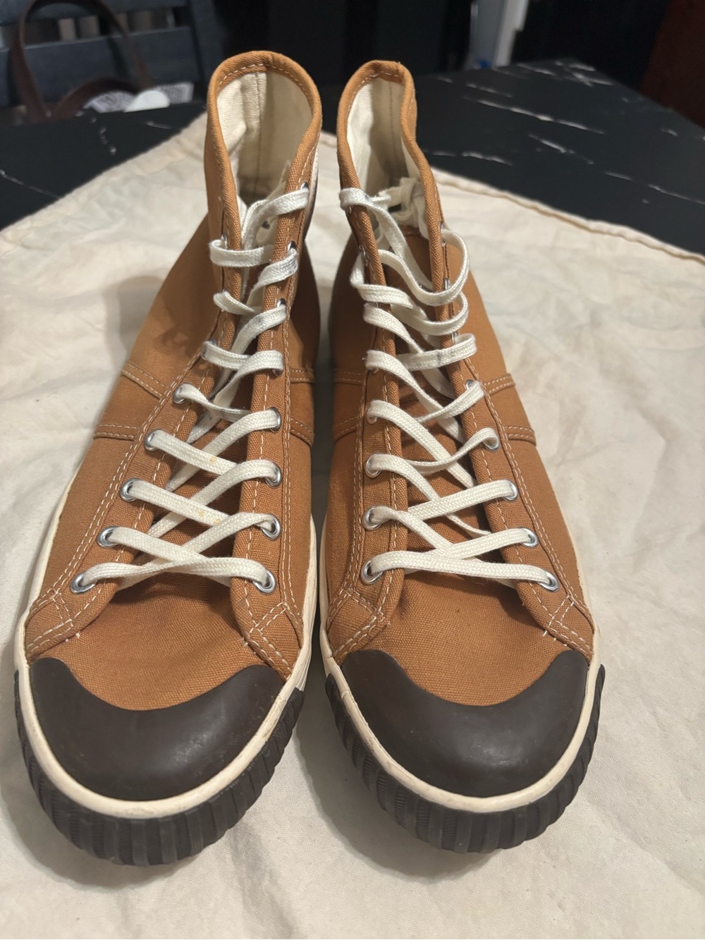 Colchester Rubber co.Men's High-Top Canvas Sneakers in Tan with Dark Toe - Picture 2 of 9